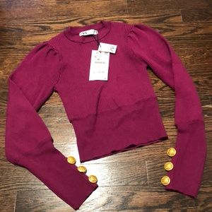 Zara fuchsia puff sleeve sweater. New!